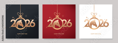 New Year Golden Numbers 2026 on black red white background 