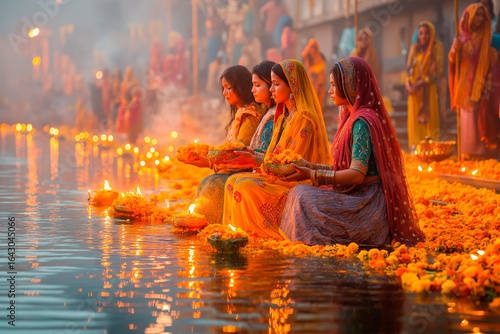 Sunrise rituals on the river during Chhath Puja festival