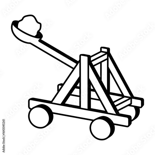 A sketchy style icon depicting wooden catapult

