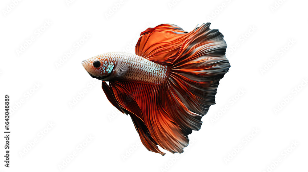 Fototapeta premium A vibrant betta fish with flowing fins and a striking color pattern, showcasing its elegance and beauty in motion.