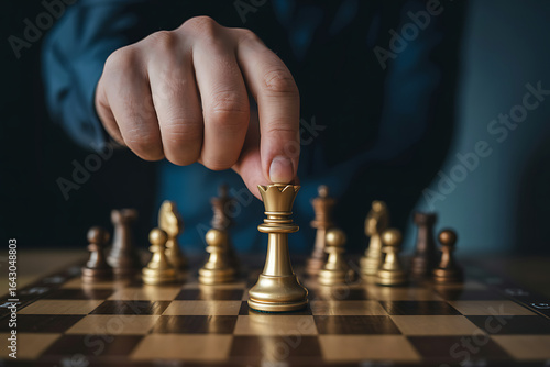 Wallpaper Mural Strategic mastermind making a decisive move, placing the queen on the chessboard, symbolizing intelligence and competition. Torontodigital.ca