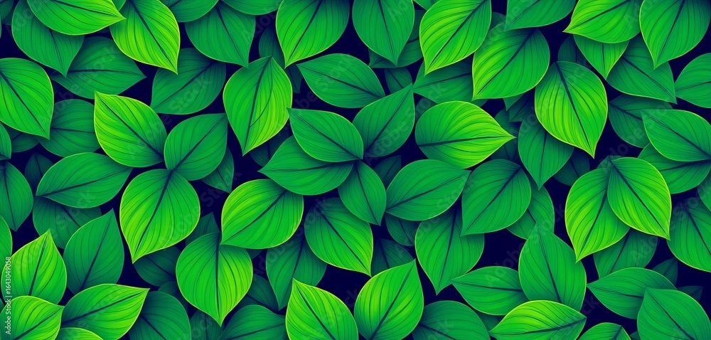 Seamless vector pattern of overlapping abstract green leaves, creating a floral background, foliage, artwork