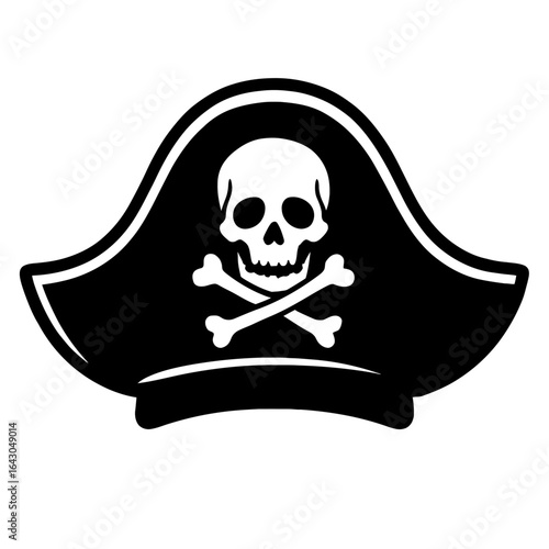 Classic Pirate Hat with Jolly Roger Skull and Crossbones Vector