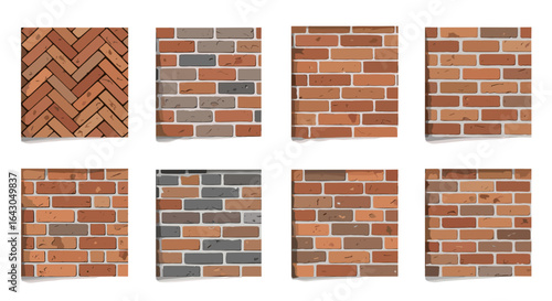 Collage of different patterns and styles of colorful brick walls