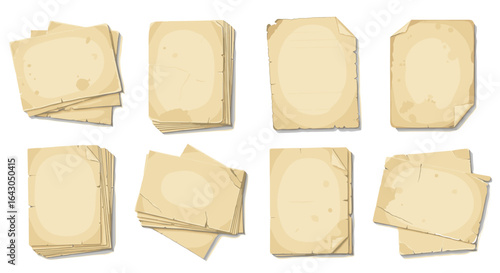 Stack of vintage papers with aged textures and distinctive edges