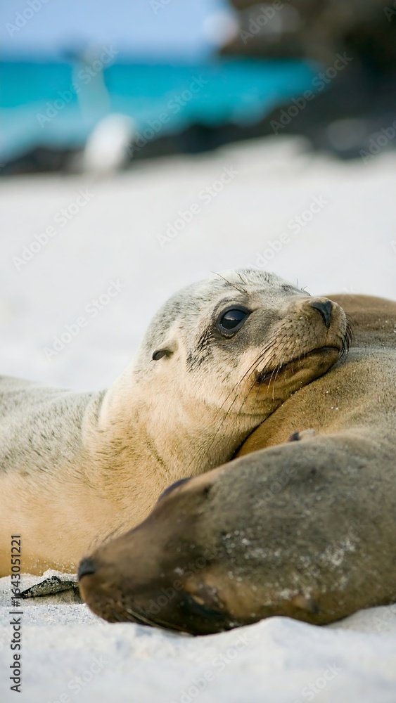 Fototapeta premium Two sea lions resting on a beach