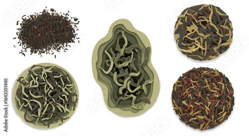 Organic compost piles with colorful plant material arranged in circles
