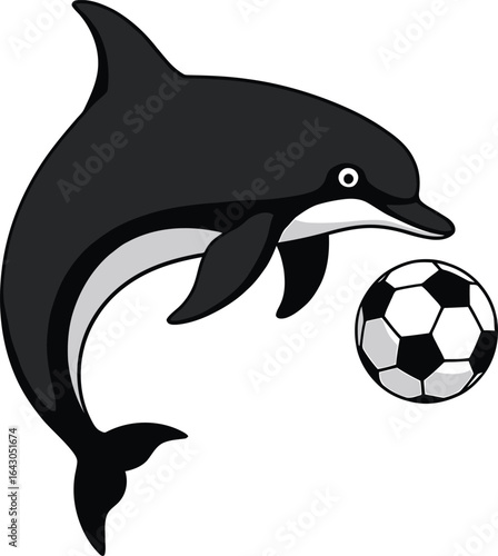 Dolphin with soccer ball playful silhouette