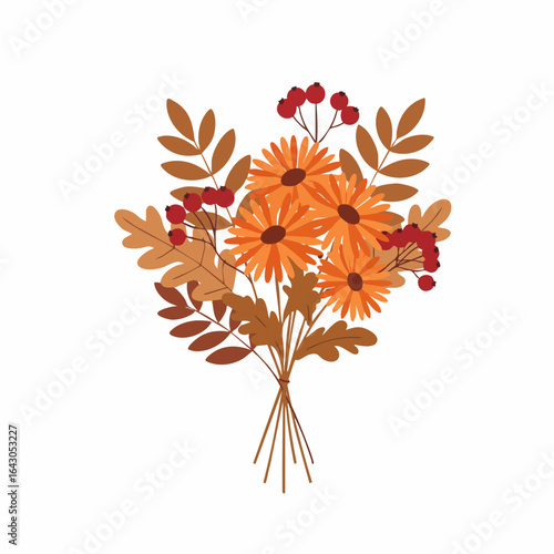 Autumnal Bouquet of Orange Flowers and Berries
