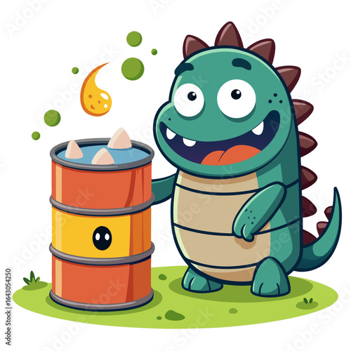 Funny Fossil Morphing into Oil Barrel Cartoon Vector Isolated on White