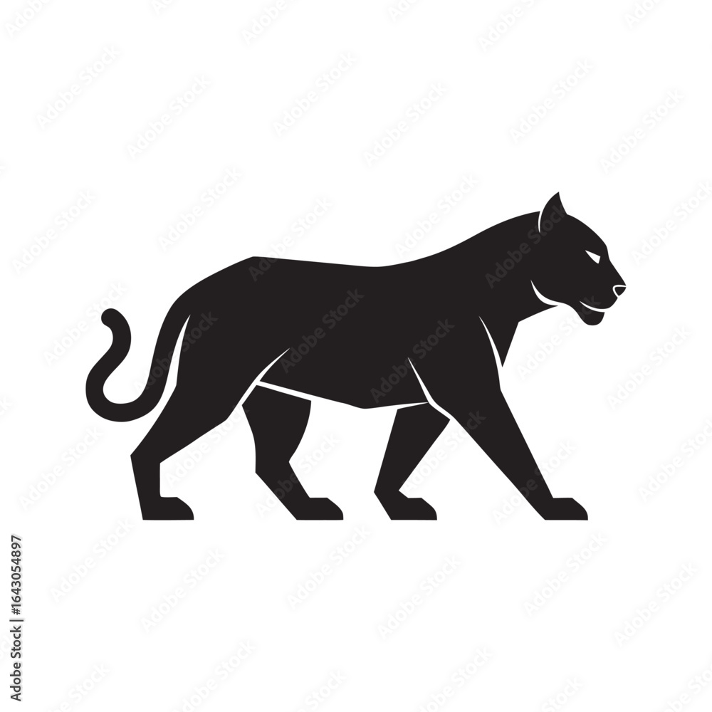 Obraz premium A stylized orange silhouette of a powerful panther walking confidently on a white background