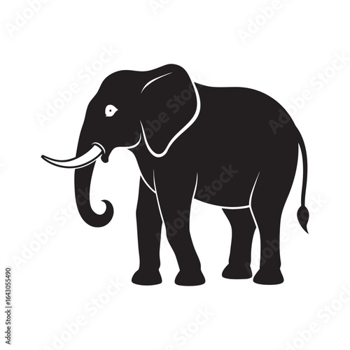 A striking black silhouette of an elephant with white outlines on a clean white background