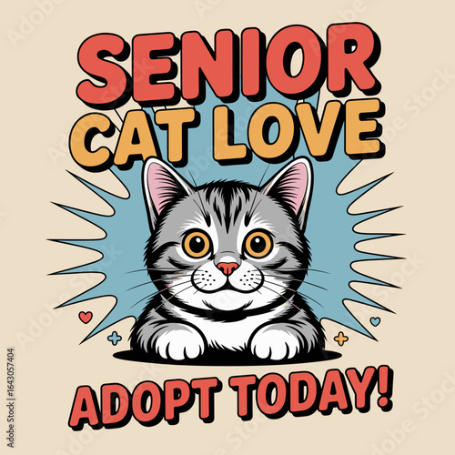 Senior Cat Adoption Vintage Poster Design