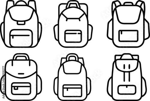 Backpack Icon Set Travel Adventure School Bags