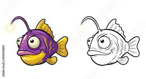 Silly Cartoon Anglerfish Coloring Page for Kids Fun Sea Creature Art Activity