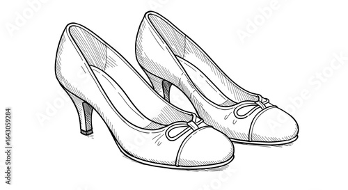 Black and white hand-drawn sketch vector illustration of elegant high-heeled shoes on transparent background
