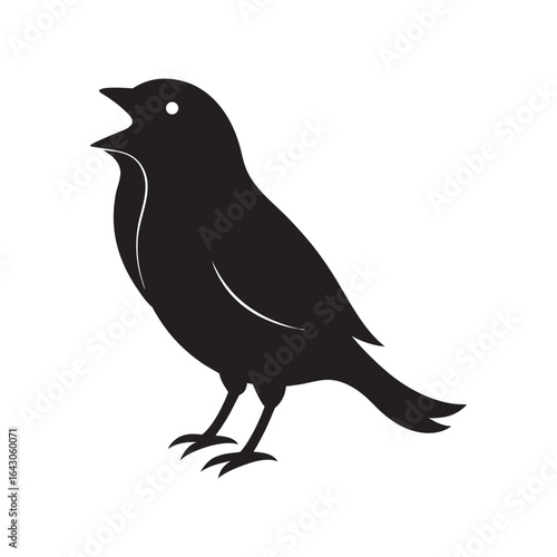 Tableau sur toile A simple black silhouette of a bird with its beak open appearing to sing or chir