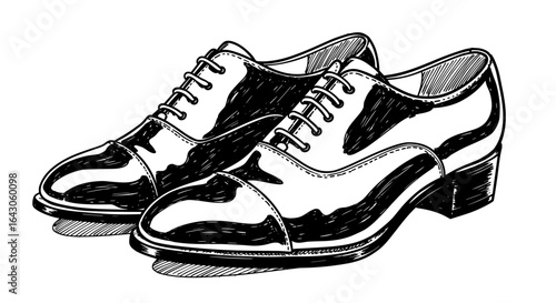 Classic black and white hand-drawn sketch vector illustration of dress shoes on transparent background