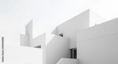 Stark white modern building with angular architecture  perfect for architectural firms  construction companies  real estate agencies  and graphic designers.