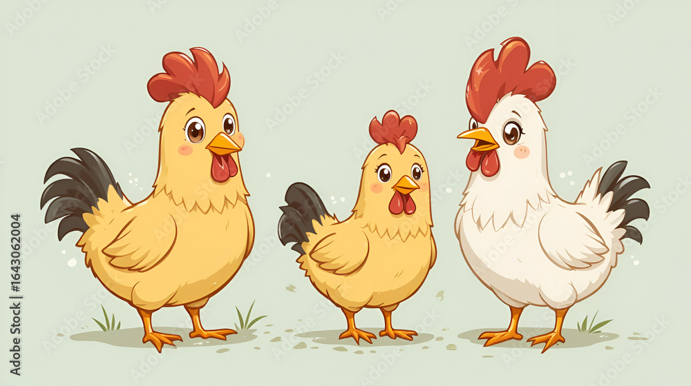 Fototapeta premium Cute cartoon chicken set