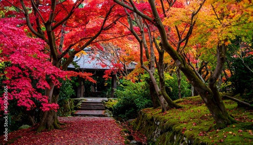 Autumn leaves garden pathway