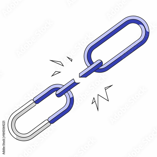A broken blue chain link symbolizes disconnection failure and the end of a connection