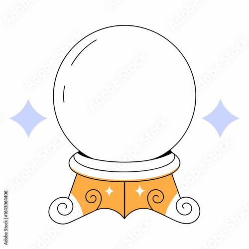 A magical crystal ball on an ornate stand with sparkling light effects symbolizing fortune telling and future prediction