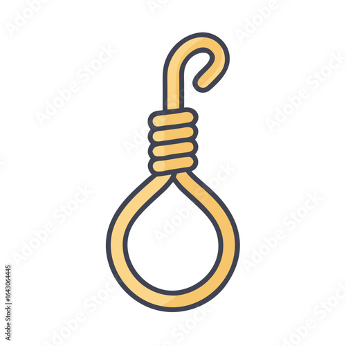 A simple flat design illustration of a yellow noose with a dark outline on a black background