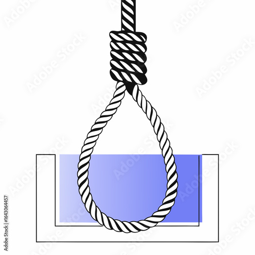 A noose with a blue gradient filling the loop suspended above a simple outline of a container