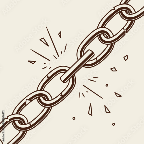 A single broken link in a chain symbolizes the end of a connection or the overcoming of a barrier