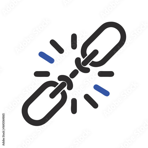 Broken chain link symbol representing disconnection weakness or system failure