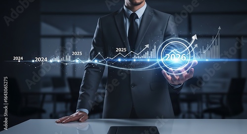 Businessman with 2025 and 2026 future growth projection	