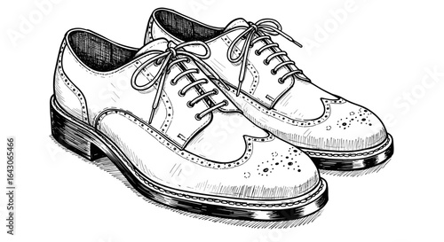 Classic black and white hand-drawn sketch vector illustration of elegant dress shoes on transparent background
