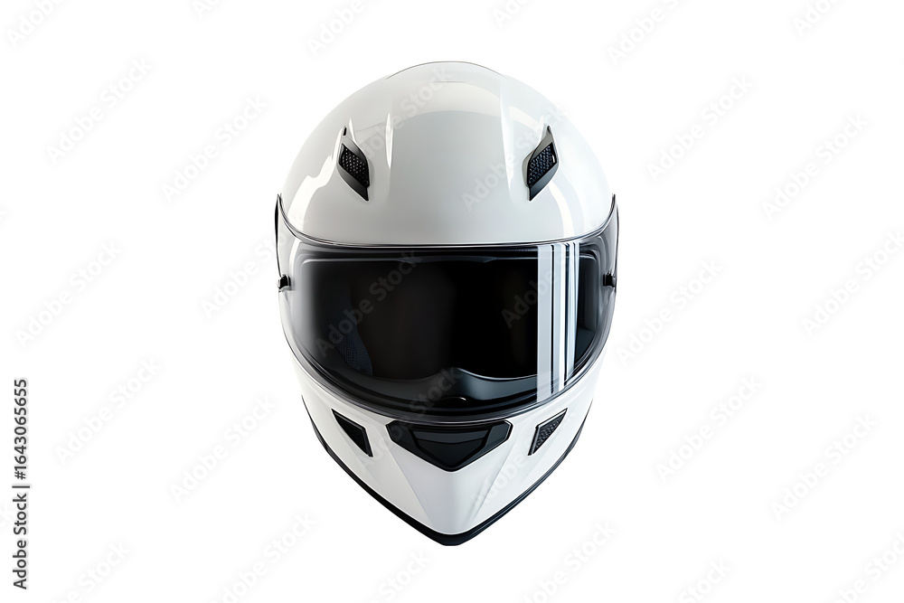 Fototapeta premium White motorcycle helmet with dark visor isolated on transparent background