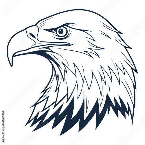 Stylized dark blue outline of an eagle head profile against a stark black background