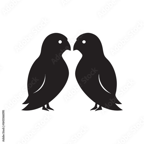 Two stylized black lovebirds facing each other in a symmetrical silhouette against a white background