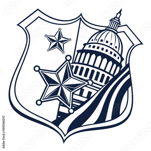 United states capitol building with stars and stripes within a shield emblem