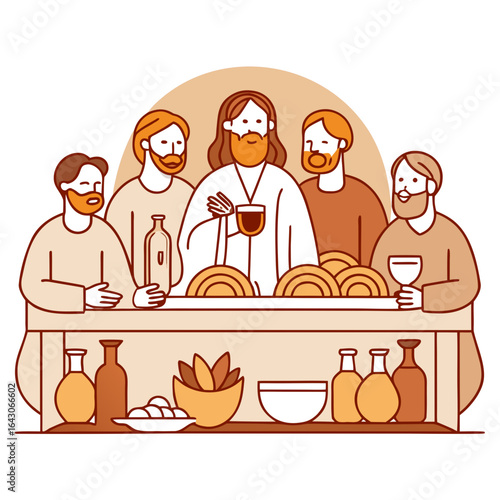 Last Supper Holy Thursday Vector Line Art Isolated