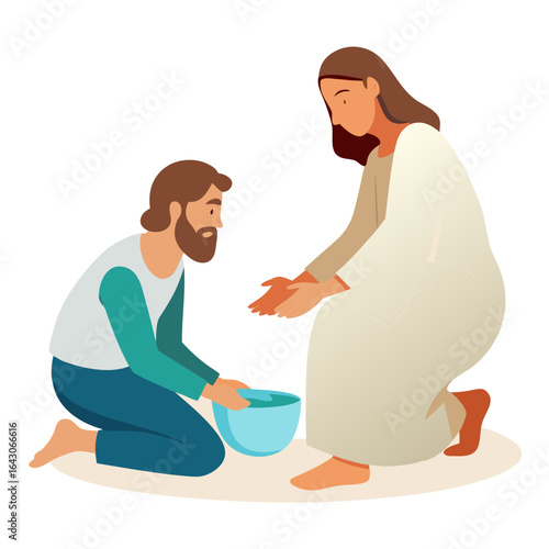 Holy Thursday Foot Washing Minimalist Vector Illustration Isolated