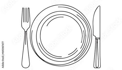 Continuous one single minimal line drawing restaurant plate