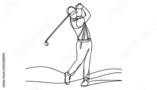 Continuous one single minimal line drawing golf player 