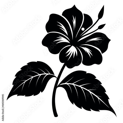 Vector art of black hibiscus flower silhouette isolated on white background