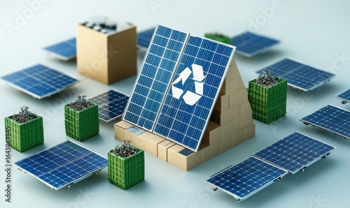 Eco-friendly solar panel recycling process, illustrating the recovery of materials from old, discarded solar panels, ensuring sustainable disposal and environmental conservation, Generative AI