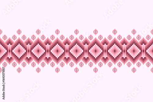 Ikat cross stitch geometric embroidery seamless knitted pattern on damask background. Perfect decorative design for sweater, fabric, decoration, illustration, ornament, texture, textile, interior