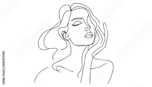 Continuous one single minimal line drawing woman hair face
