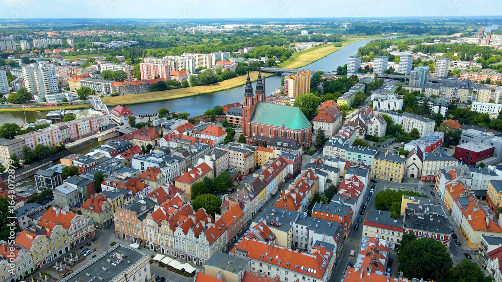 Fototapeta premium city architecture europe drone flyover old town Opole Poland