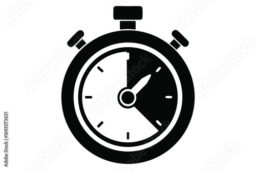 Black stopwatch icon shows time has passed halfway through and is on a white background