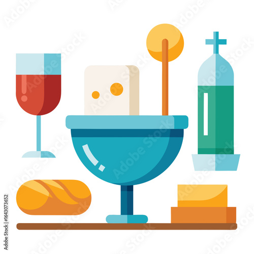 Minimalist Maundy Thursday Icon Set Bread Wine Basin Towel Vector
