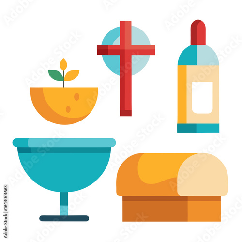 Minimalist Maundy Thursday Icon Set Bread Wine Basin Towel Vector
