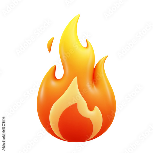 Stylized 3d fire emoji with vibrant orange and yellow flames isolated on transparent background